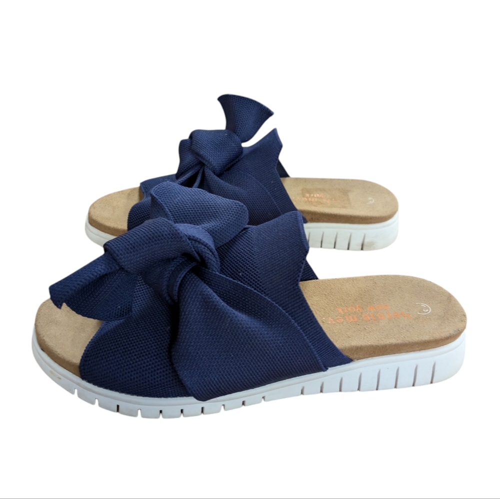 bernie mev. Navy Blue Knotted Slide Sandals